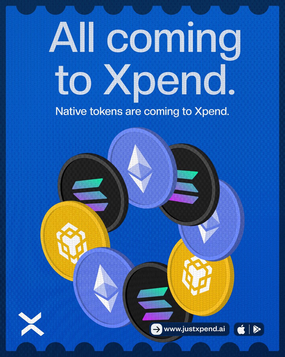 JustXpend_ai's tweet photo. It's official.

Ethereum, BnB and solana native tokens are all coming to Xpend.

One way to make spending crypto easier and comfortable.

Keep your notis on for the big day. https://t.co/6iG2zSSkLH