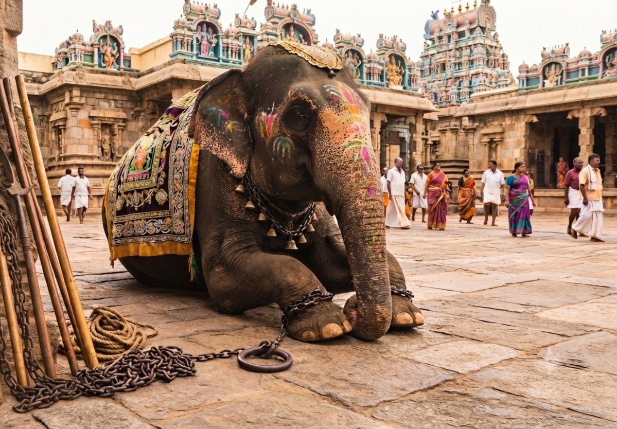 rameshtvk43's tweet photo. The Reality of Captive Elephants in Temples

Even the most compassionate mahout using positive reinforcement faces an immense hurdle: a temple is inherently an unnatural, high-stress environment for a wild animal. Even a trained elephant cannot be managed in the chaos of temple rituals and processions without heavy chains, painful bull hooks, and hidden punishments behind closed doors. Is this how we treat a sentient being who embodies the divine? Can true devotion ever be built on cruelty?

Elephants are highly intelligent, social, nomadic creatures that roam vast distances in the wild. Confining them to concrete enclosures, binding them with heavy chains when not "working," and exposing them to public throngs inevitably leads to chronic foot rot, joint degeneration, psychological trauma, and "musth" management crises that chains ultimately fail to control safely.

While love, compassion, and devotion can drastically improve an individual elephant's daily life and build a bond of trust with its caregiver, the most compassionate conclusion for a temple elephant is permanent retirement to a spacious, unchained sanctuary where it can live free from rituals, crowds, and chains altogether.

@CMOTamilnadu
@TVKVijayHQ
@RameshOffcl
@tnforestdept
@RvRanjithtvk
@tnhrcedept

#FreeTheFive
#VerifyTheFive
#NoElephantsInTemples
#WhyTheChains
#StopElephantCaptivity