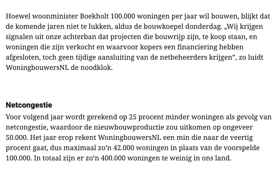SimoneSays123's tweet photo. Telegraaf 2 oktober : "Woningbouw zwaar geraakt door tekort netaansluitingen: tot veertig procent minder huizen"

Nu komt WoningbouwersNL vandaag met nieuwe cijfers en rekent inmiddels op 25 procent MINDER woningen in 2027 dus rond de 50.000 omdat projecten die al verkocht zijn GEEN aansluiting krijgen.

Resume. ABF leverde het modelletje en Douchemunt verkocht de gewenste uitkomst. Iets met.. al is de leugen nog zo snel de waarheid achterhaalt haar wel. Het kan NIET. 

➡️https://t.co/IpPwZchpVx

🧵3/3