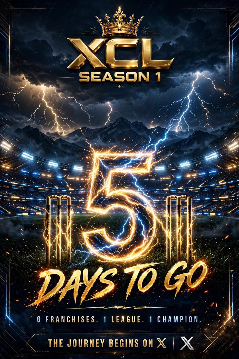 XCRICKLEA6's tweet photo. ⏳ 5 DAYS TO GO... ⌛

The Battle is Coming⚔️⚡️

 6 Franchises will clash, only 1 will be crowned.

Are You Ready for XCL SEASON 1? 🏏👑 

#XCL #Season1 #5DaysToGo https://t.co/4B1EwPuio2