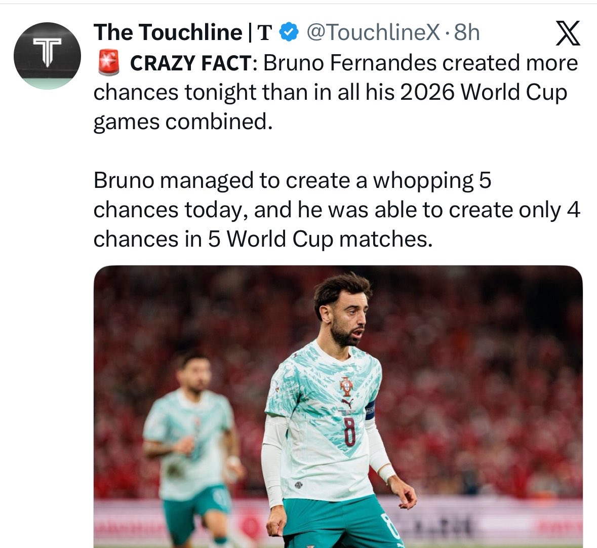 stayEminent's tweet photo. Bruno went from a 21 assist and highest chance creation season to only creating just 4 chances an entire World Cup and you’re telling me it isn’t INTENTIONAL??🤣🤣🤣🤣🤣 https://t.co/WxIAxGXn8J