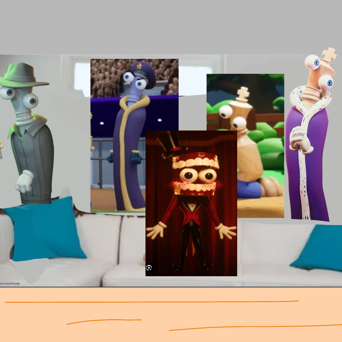 jeulycat_wow63's tweet photo. 4 kinger and 1 caine they are sitting the couch 🛋️ hehehe~🥴✨ #TADC #Royalteeth #cainefanart #kinger #fpy https://t.co/ygM3qoDYWv