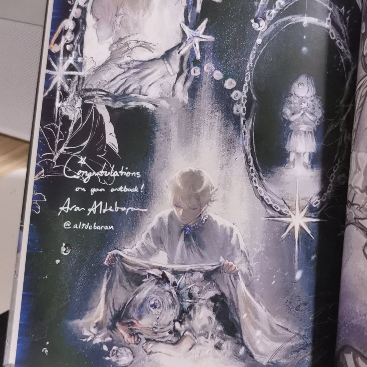 altdebaran's tweet photo. Very lovely.

— Fish Girl’s Dream Artbook
— Story &amp; Art by MeiMezu
(and me as one of the guest artists) https://t.co/WGVYhPDtrW