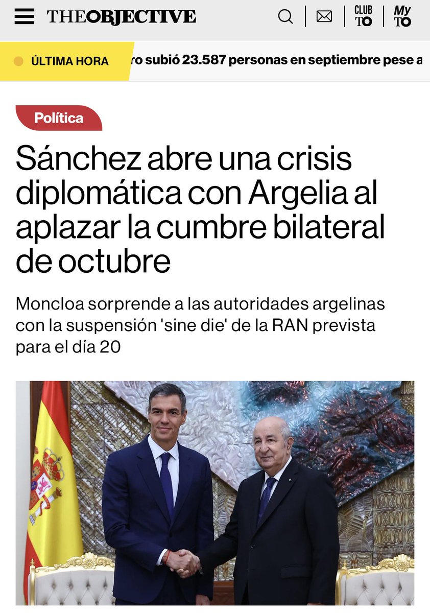 TalebSahara's tweet photo. Otra vez por no molestar a Marruecos, Sánchez suspende la visita del presidente de argelia prevista para finales de este mes.

Recordemos que el Jefe de Estado de Argelia hace muy pocos viajes fuera del país, esta visita iba a ser histórico y la primera en 16 años. A ver cómo responde Argel.
