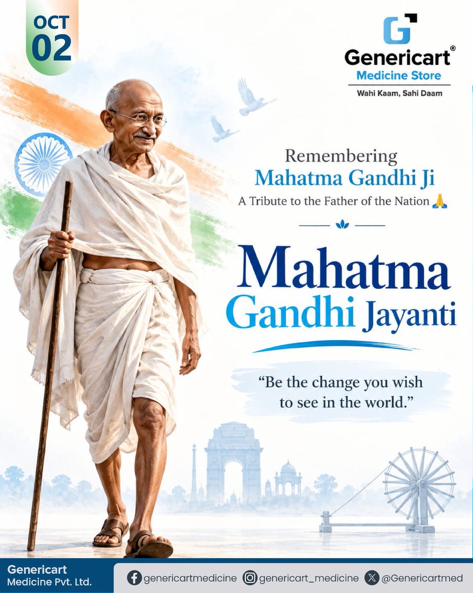 Genericartmed's tweet photo. Gandhi Jayanti &amp; Lal Bahadur Shastri Jayanti 🇮🇳

Remembering Mahatma Gandhi and Lal Bahadur Shastri—two great leaders who inspired India with truth, simplicity, courage and selfless service. Their values continue to guide us towards a better India. 🙏🇮🇳 https://t.co/y6mjA8g6vp