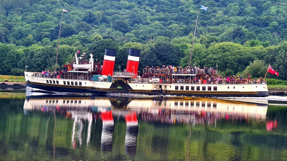 is_glasgow's tweet photo. Happy 80th Birthday to the P/S Waverley. Launched on the 2nd of October 1946 at the A. &amp; J. Inglis shipyard in Glasgow, she's the last sea-going  passenger-carrying paddle steamer in the world. This was her heading down the Clyde close to Dumbuck in 2024.

#glasgow #pswaverley https://t.co/Dp1PSmVB2q