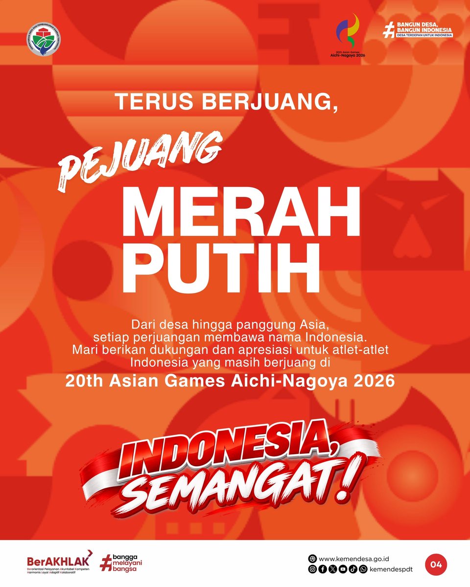 kemendespdt's tweet photo. Perjuangan para atlet Indonesia masih berlanjut di 20th Asian Games Aichi-Nagoya 2026. Dari arena pertandingan hingga detik-detik terakhir kompetisi, para pejuang Merah Putih terus memberikan yang terbaik untuk Indonesia. https://t.co/yxouQwzEP4