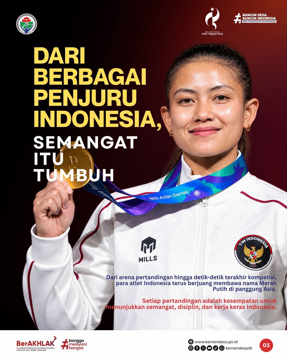 kemendespdt's tweet photo. Perjuangan para atlet Indonesia masih berlanjut di 20th Asian Games Aichi-Nagoya 2026. Dari arena pertandingan hingga detik-detik terakhir kompetisi, para pejuang Merah Putih terus memberikan yang terbaik untuk Indonesia. https://t.co/yxouQwzEP4