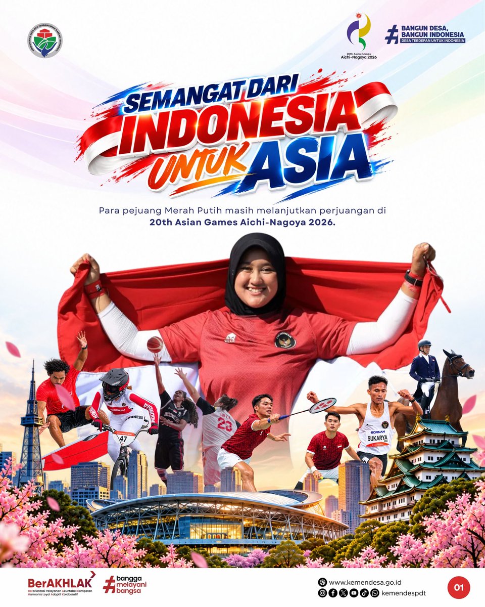 kemendespdt's tweet photo. Perjuangan para atlet Indonesia masih berlanjut di 20th Asian Games Aichi-Nagoya 2026. Dari arena pertandingan hingga detik-detik terakhir kompetisi, para pejuang Merah Putih terus memberikan yang terbaik untuk Indonesia. https://t.co/yxouQwzEP4