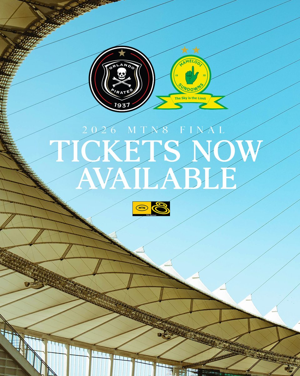 orlandopirates's tweet photo. 𝐓𝐈𝐂𝐊𝐄𝐓𝐒 𝐍𝐎𝐖 𝐀𝐕𝐀𝐈𝐋𝐀𝐁𝐋𝐄

🏆 #WAFAFA 2026 FINAL
🆚 @sundownsfc  (Away Team)
🗓 10 October 2026
⏰ 18H00
🏟 Moses Mabhida Stadium
🎟 https://t.co/0ls8TlCe7v

⚫⚪🔴⭐
#OrlandoPirates
#OnceAlways https://t.co/NaDUBtEGjJ