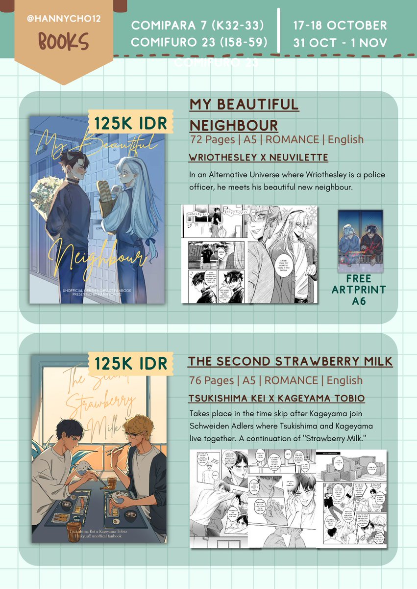 hannycho12's tweet photo. [🔁&amp;🩵] (1/2)
CF23 Pre-Order batch 2 is open!

📅Deadline: 2 Oct - 15 Oct 2026
🛒Pick-Up only!
📍Udang Mentega - I58-59 (Both days)
🔗: https://t.co/cpIWnNwJ8A 
✨Hoyoverse, Haikyuu!, Shugo Chara, Clamp, Ouran High School, Devil May Cry

 #cf23 #comifuro23 #CF23catalougue https://t.co/00OhOfWyzZ