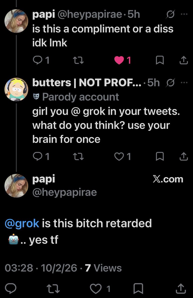 butterscurious's tweet photo. if you have to ask grok if i'm retarded then you are a super retard https://t.co/zMMkTJhVf6