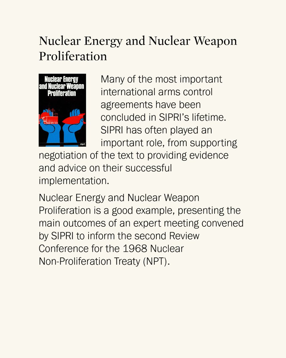 SIPRIorg's tweet photo. #SIPRI60 │ 60 years of SIPRI research

As more countries turn to nuclear power to secure their energy supply, what measures can be taken to prevent the expansion of nuclear power increasing the risk of nuclear weapon proliferation? SIPRI has played a key role, from supporting negotiations to providing evidence on the non-proliferation of nuclear weapons, and informing the review conference as early as 1968.

You can read more about how SIPRI supports international diplomacy and arms control at https://t.co/Oo0bgnrGdY.

#NuclearEnergy #NuclearWeapons