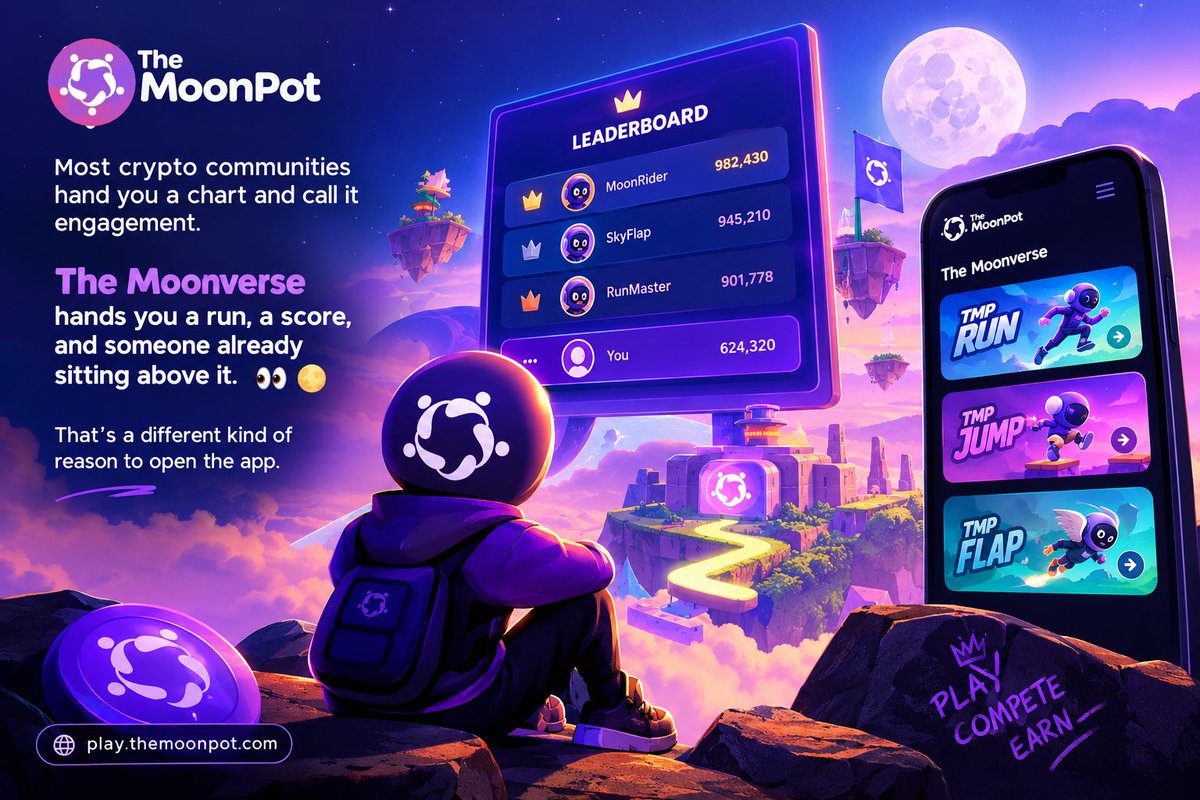 OnlyCalebx's tweet photo. Most crypto communities hand you a chart and call it engagement.

The Moonverse hands you a run, a score, and someone already sitting above it. 

That’s a different kind of reason to open the app.
@TheMoonPot 
A thread 🧵 

$TMP:
0x4eDb80a3d82D5BC22ED0F58d08196f1a5B1BD680 https://t.co/6vh6MQyDFW