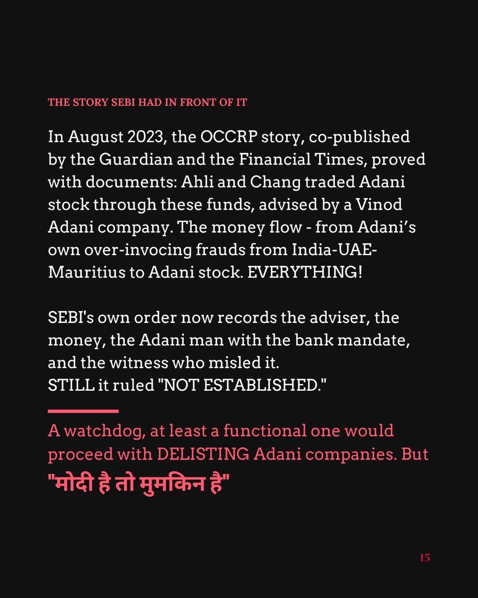 FightAnand's tweet photo. Long. How SEBI the watchdog became Adani’s Lapdog. @AdaniOnline @SEBI_Awareness n/n

The message is clear. Do fraud, offshoring, market manipulation, violate all laws. You’ll be protected. Because! 

#SEBI #Adani #StockMarket #India https://t.co/Ub3vSwU4S4