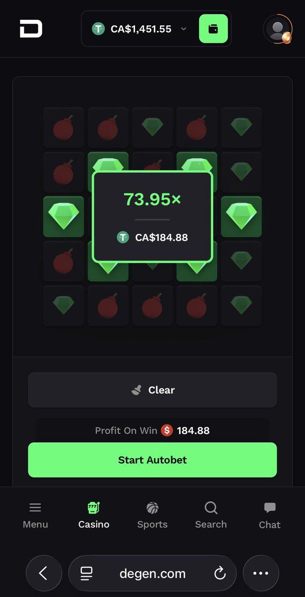 adzzhq's tweet photo. This is THE pattern - 10 mines 

Tipping a few people under code “adrian “ on Degen to try it out 

Depoing before increases your chances but not a requirement. 

🔗👇🏻 https://t.co/BumxXUp26m