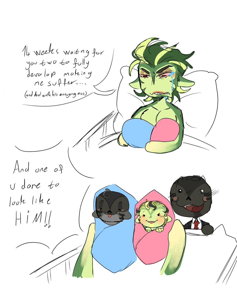 hyperionsjester's tweet photo. Aren't they a big happy family<3
(Also the kids rough designs is in the 🧵)
#frox #grox #froggydude https://t.co/KjZCGoMtji