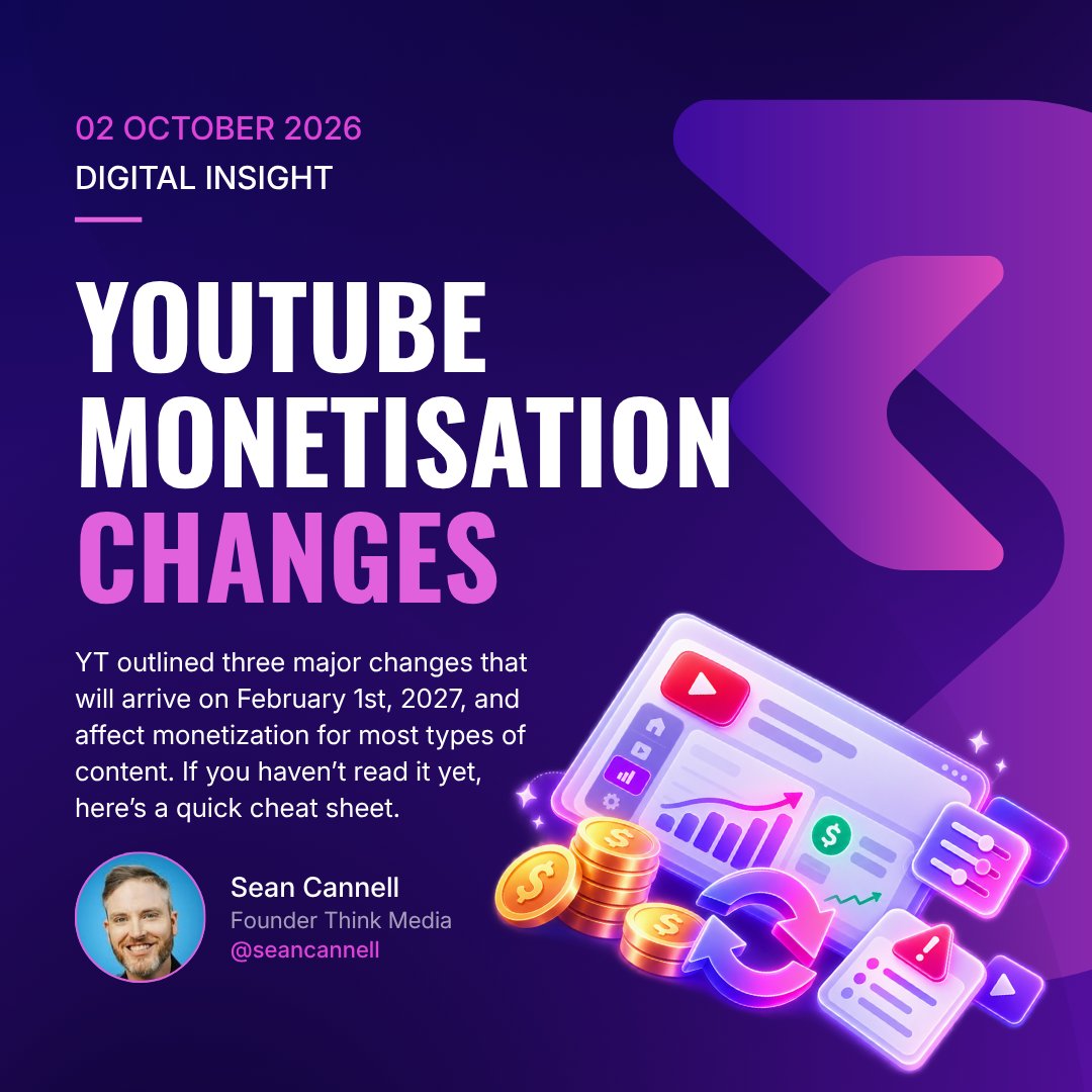 iModDigital's tweet photo. YouTube outlined three major changes that will arrive on February 1st, 2027, and affect monetization for most types of content creators. If you haven't read it yet, here's a quick video: https://t.co/FOArRAdVgG - Thanks @seancannell https://t.co/y4jo4IzuVI
