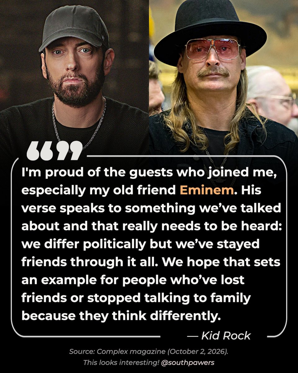 Southpawer's tweet photo. In a new statement, Kid Rock explains the idea and intention behind upcoming song with Eminem. https://t.co/hYO9Yng1mf