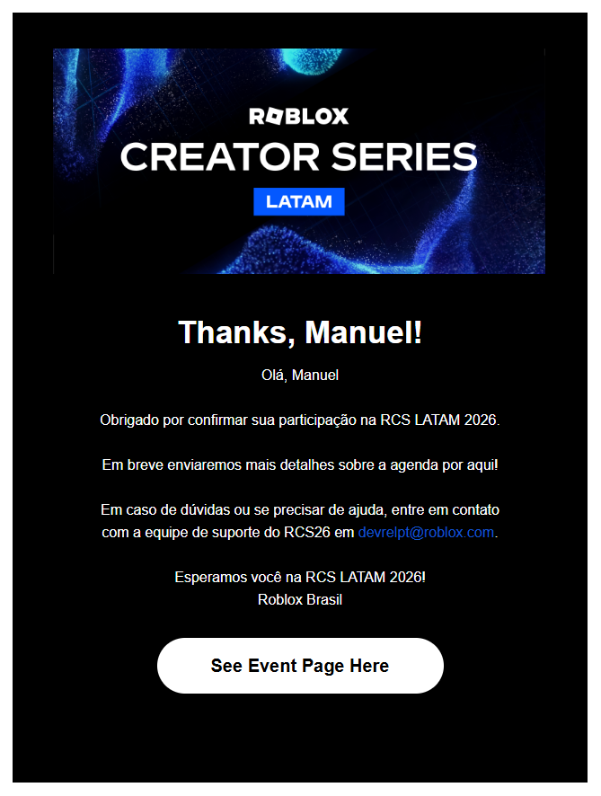 ManuelCortesRBX's tweet photo. See you at the RCS 2026 in São Paulo! 🇧🇷
Who else is coming?

#RobloxDev https://t.co/EZiPTgXRtV