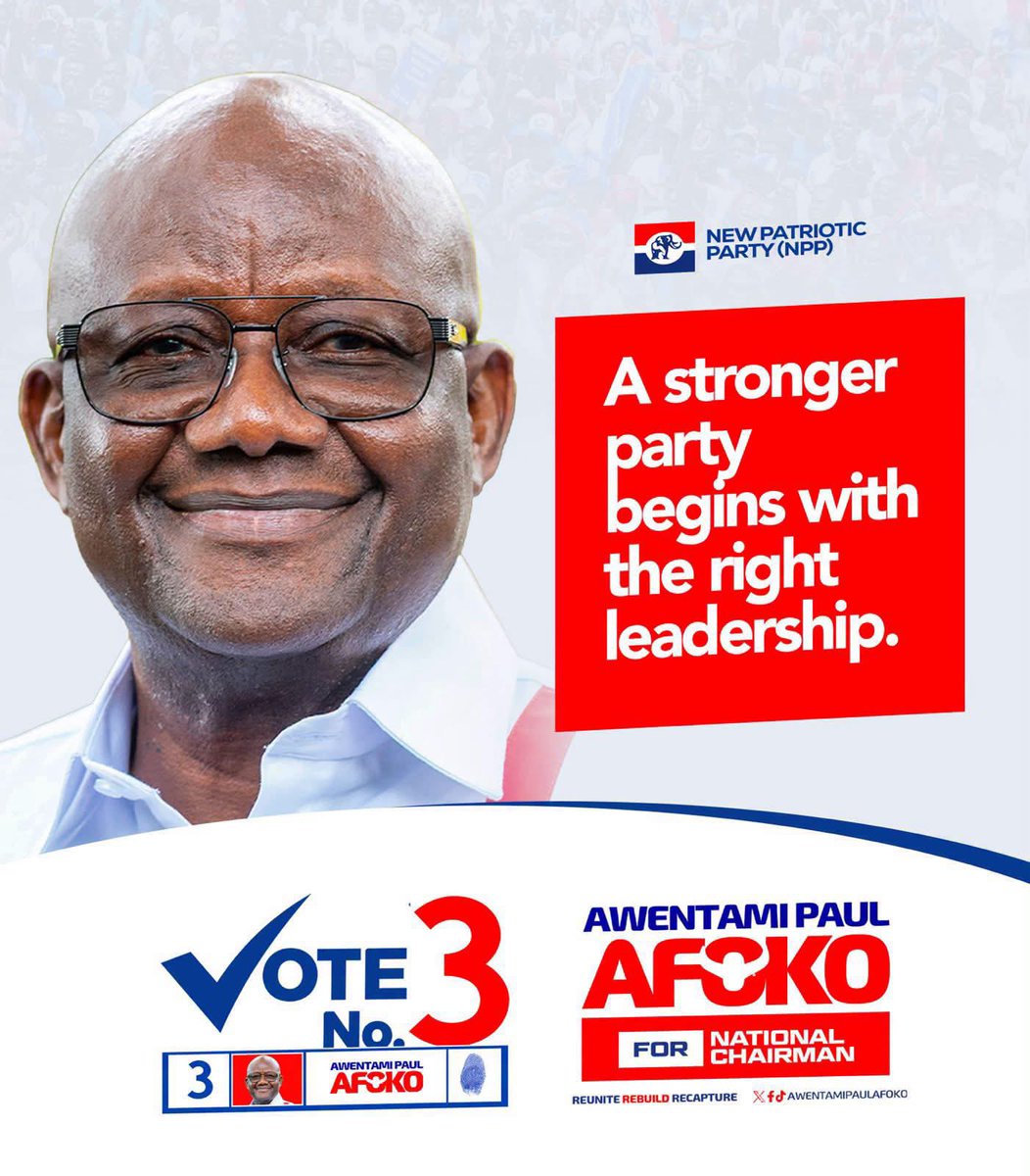 lucasafoko's tweet photo. Renewal. Reorganisation. Revival.
This election is an opportunity to rebuild confidence, strengthen our structures, and renew our commitment to the values that bring us together.
Let us move forward with Afoko
#3ragenda #paulafoko #paulatwentamiafoko https://t.co/VEKwiIWnf6
