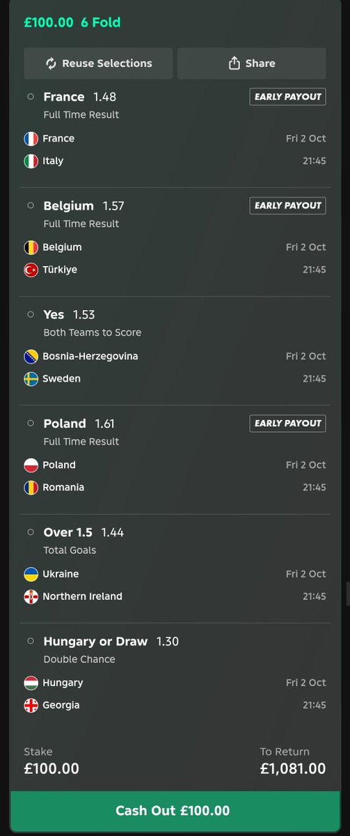 Footytipsterlab's tweet photo. Friday acca. Six selections. £100 ➝ £1081.00 🎯

🔥 Drop your score prediction below &amp; RT if you're backing it https://t.co/4bPBctAWBr