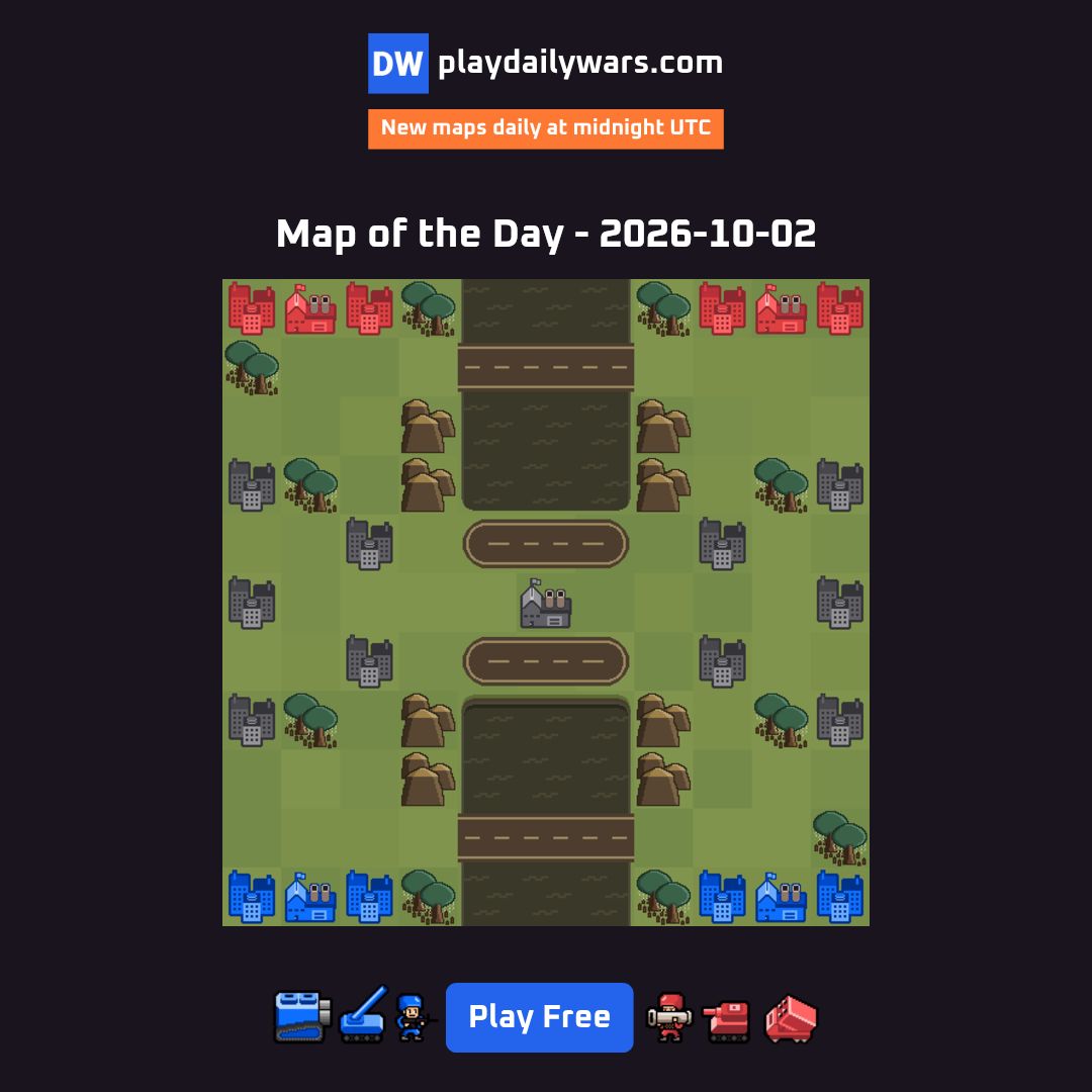 PlayDailyWars's tweet photo. MAP OF THE DAY — 2026-10-02

Play now: https://t.co/iWDFHfj2hH

Can you complete it in the fewest days and claim the top spot on the leaderboard?

#dailygames #dailywars https://t.co/dCvaB2m8X0