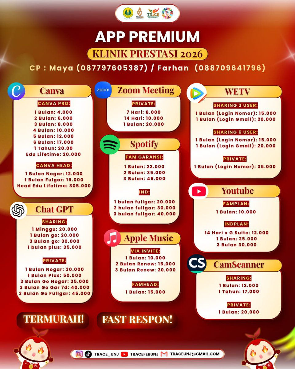fdlourish's tweet photo. 📢 BUTUH APP PREMIUM? 👀✨

Akses aplikasi premium buat belajar, nugas, produktivitas, sampai hiburan dengan harga yang ramah kantong mahasiswa! 💻📚

✨ Sharing &amp; private tersedia
💸 Harga terjangkau
⚡ Proses cepat
🎯 Banyak pilihan aplikasi https://t.co/dPm0ZlplB5