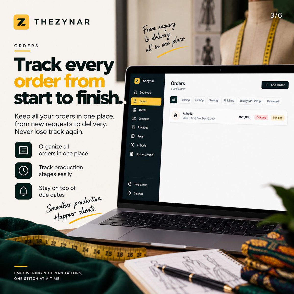 TheZynarTeam's tweet photo. Meet TheZynar. 

What if you could run your fashion business from one place? → Clients → Orders.

Visit https://t.co/hmfXT9FtBN

#TheZynar #NigerianFashion #NigerianTailors #FashionDesignerNigeria #FashionTech https://t.co/0UG8l3kB6l