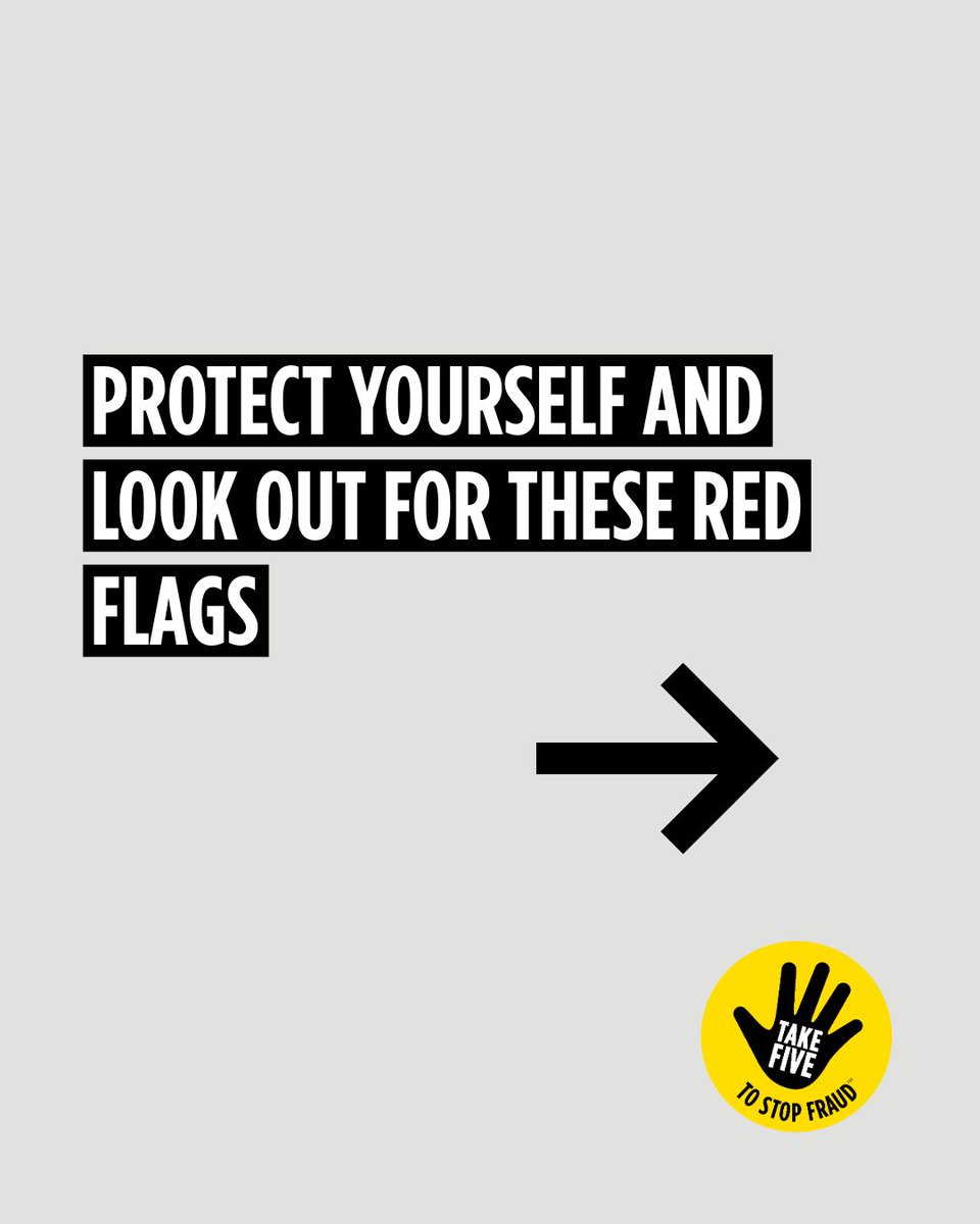 TakeFive's tweet photo. You may think you’re helping a police or bank investigation by handing over your bank card. But this is a scam. ⚠️

Your bank or the police will never send a courier to collect your card, PIN, cash or valuables.

Take Five to stop and think before you part with money or information. Find out more and learn how to protect yourself: https://t.co/Ucn5lDpYa5 

#TakeFive #StopChallengeProtect #CourierScam