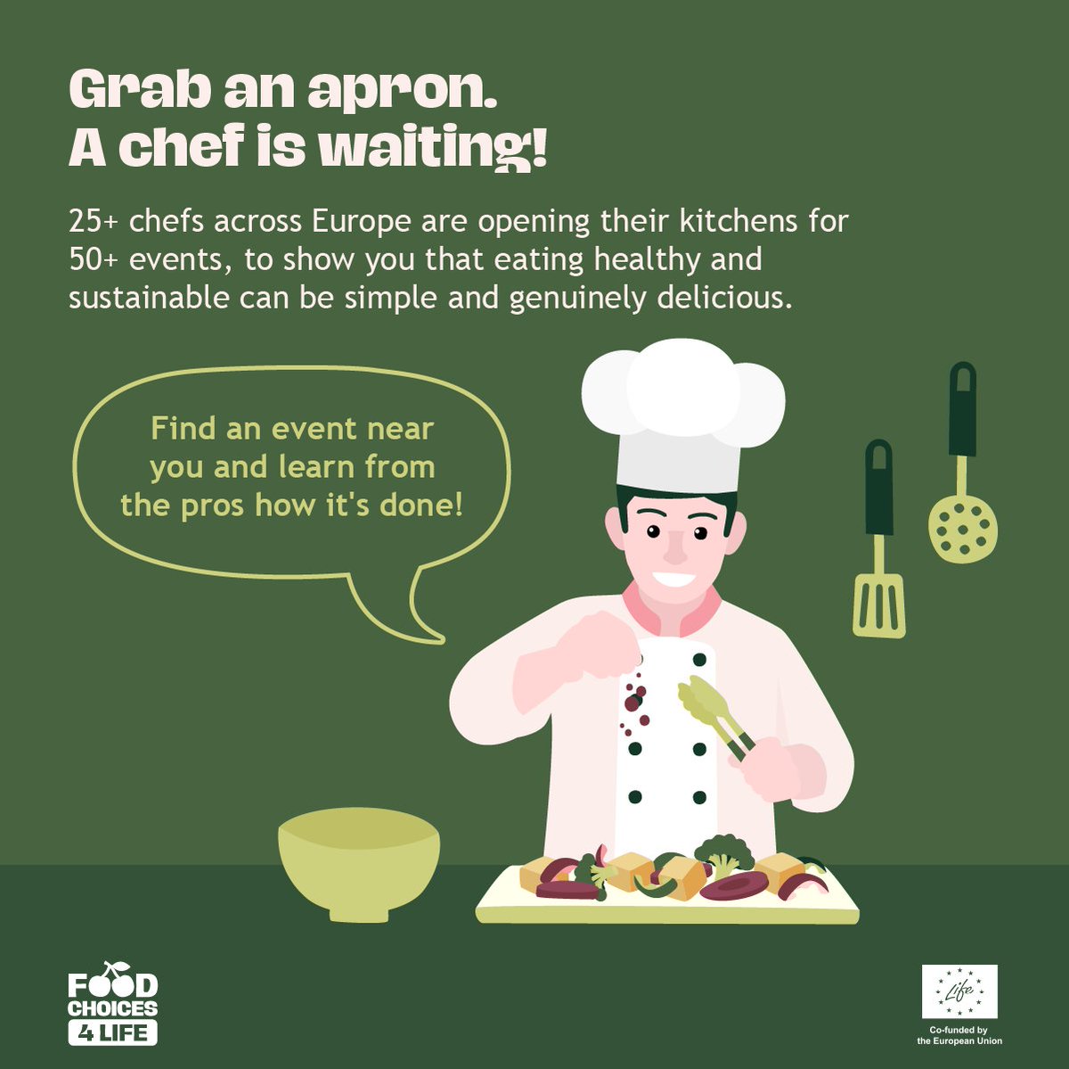 EUFIC's tweet photo. What's cooking across Europe this October? π²
The #FoodChoices4LIFE project is hosting 50+ events led by 25+ chefs to share the joy of sustainable cooking.
Curious? Find a #Cook4Climate event near you and join in!
π https://t.co/yubRv1v94y https://t.co/pNE33FUCd5