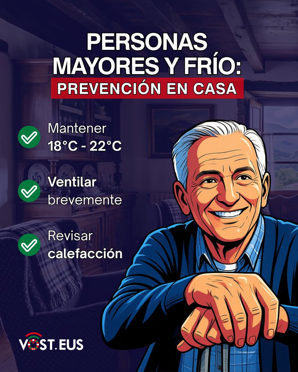 VOSTeuskadi's tweet photo. ¿Frío en casa? ❄️ Cuida a tus mayores este invierno con estas claves esenciales ⬆️
👉 Desliza y guarda este post para cuidarlos en casa. 💙

#CuidaATusMayores #InviernoSeguro https://t.co/brk2PLXYq1