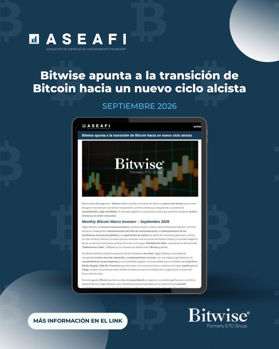 ASEAFI's tweet photo. ¿Está Bitcoin entrando en un nuevo ciclo alcista? 📈
Según el informe mensual de @Bitwise, Bitcoin habría iniciado una transición hacia un nuevo ciclo alcista tras la recuperación registrada durante agosto.
Lee más ➡️ https://t.co/cnSciM9d0h
#ASEAFI #Bitwise #Bitcoin https://t.co/BMfZvzbzX9