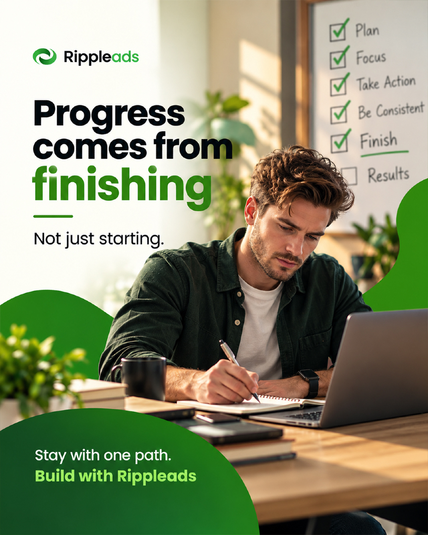 Rippleads1's tweet photo. A common mistake? Switching direction whenever things feel slow. Starting over repeatedly kills momentum. Growth comes from staying consistent long enough to see what works.

👉 Build with Rippleads.
#Rippleads #Focus #Consistency #DigitalGrowth https://t.co/Nq2oGv82tM