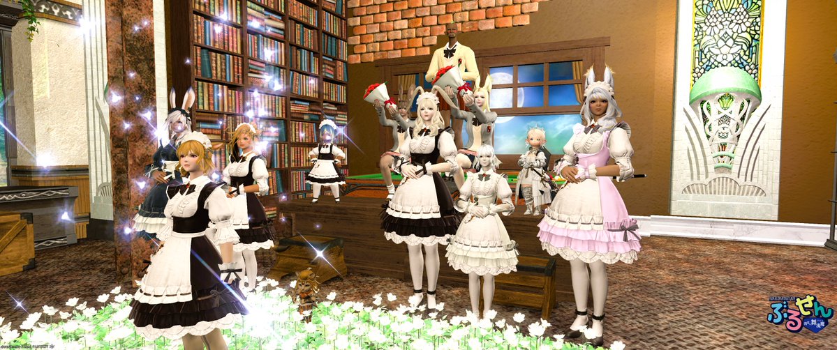 luto_sparrow's tweet photo. あめのさんのお誕生日祝いにサプライズ突撃！🎉🎂
みんなで花束抱えて押しかけてきました🌹
改めてお誕生日おめでとう！素敵な1年になりますように✨
#ブルセン #FF14 https://t.co/IFxZTnP0cb