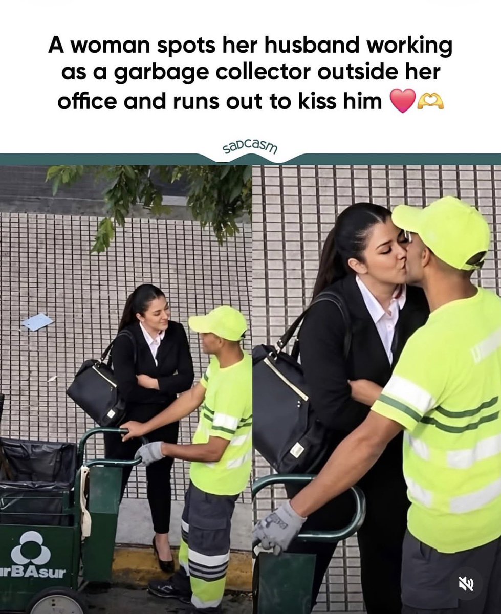 NationalPulseNG's tweet photo. oment of love is winning hearts online.

A woman spotted her husband working as a sanitation worker outside her office &amp; stepped out to greet him with a hug &amp; a kiss

Instead of worrying about what others might think, she chose to show him love &amp; respect while he’s doing his job. https://t.co/qXFumGlh64
