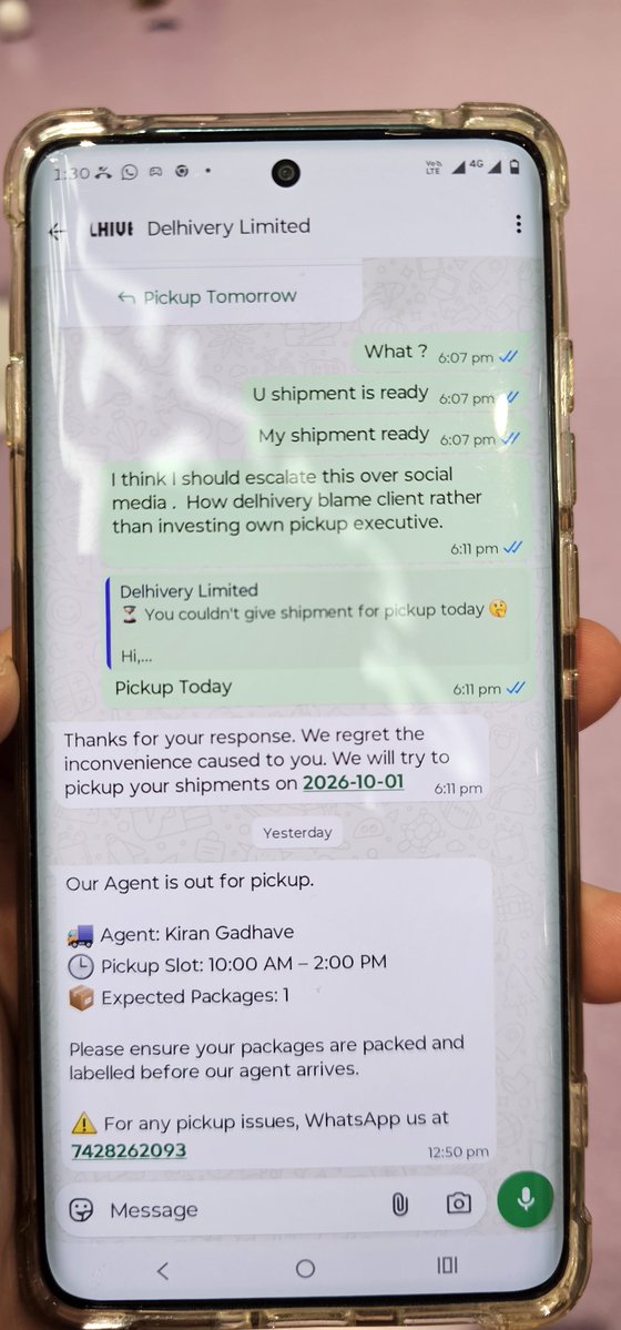 imvikashh's tweet photo. Kya majak chal raha hai ? Bc i hv not paid u for the timepass. Since 2 days my parcel is not being pickup ( yesterday time was given 1-2 pm &amp; your agent call me at 6 pm fpr pickup) , Am i free for your 24hrs ? 
Follow the timebound
@delhivery .

Can we partner ? @ShiprocketIndia https://t.co/hsHBNHvjEp