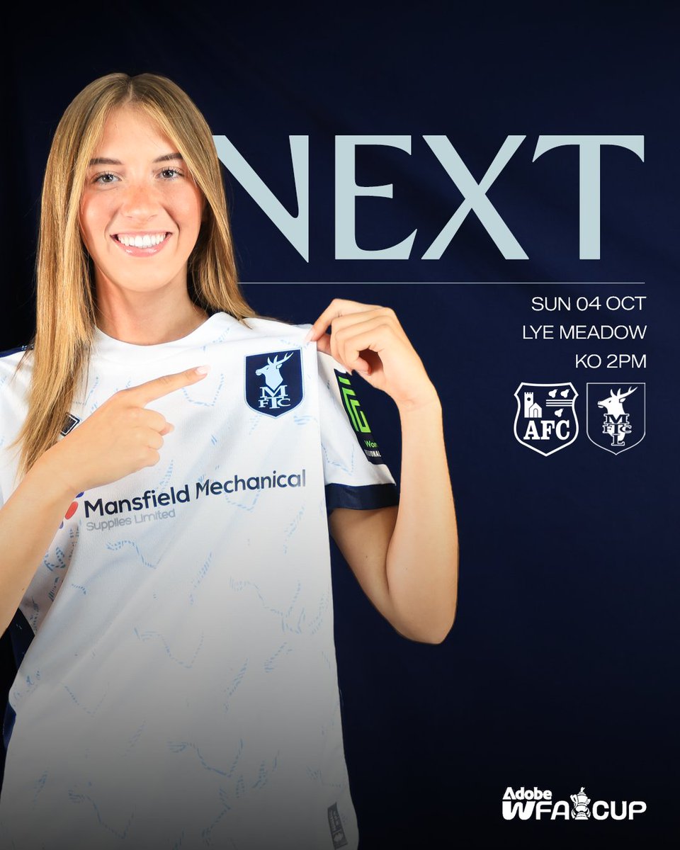 mansfieldtownfc's tweet photo. Up for the cup 🏆

@MTFCLadies  visit Alvechurch in the Adobe Women's FA Cup this Sunday 👀

🎟️ Adult: £7 | Under-16/concession: £4

ℹ️ Both cash and card payments will be accepted on the day 🤝

#Stags 🟡🔵 https://t.co/v6MgffENOp