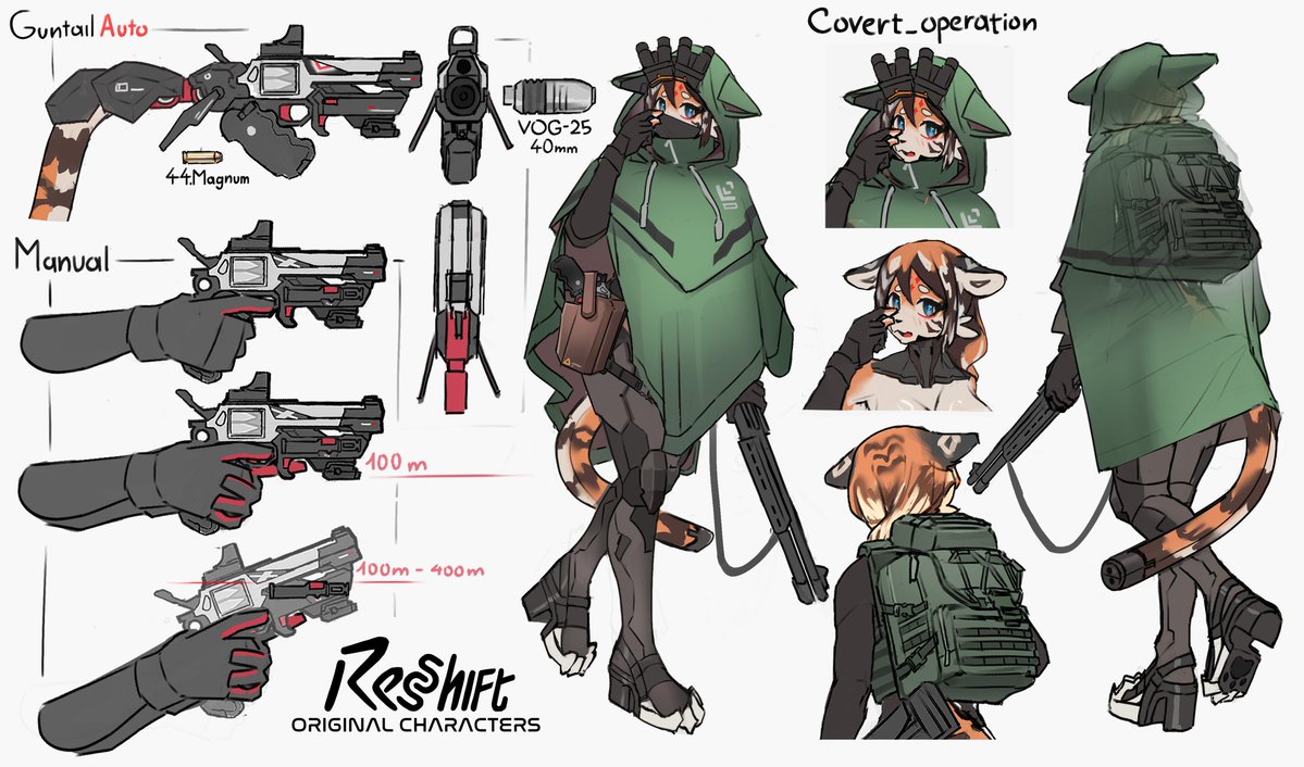 Resshift's tweet photo. Waaifu if she were a sniper with a hybrid organic-mechanical body like Orphie’s, using her talking gun-tail, Magus and it shoots bullets and grenades (2/3) https://t.co/OsVJ9TrAso