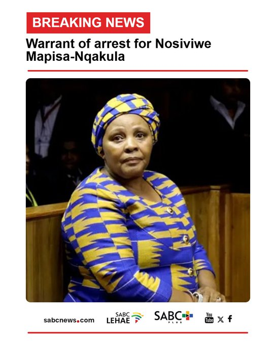 SABCNews_Radio's tweet photo. BREAKING NEWS: A warrant of arrest for Nosiviwe Mapisa-Nqakula has been authorised and will be held over until 11 November 2026. For more visit https://t.co/QxJ2ougwdn

#UpdateAtNoon #sabcnews https://t.co/X6nhMJ02LT