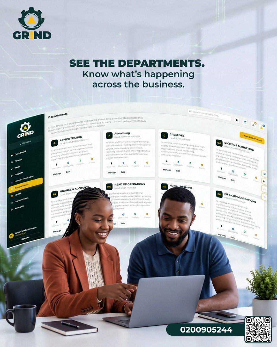 PamAtuheirek's tweet photo. One system. Multiple business functions. Connected information.

@GrindOnline1 helps you manage projects, finance, procurement, employees, suppliers, assets and support from one platform.

#TheGrind
 #Tracking https://t.co/VwZi3TQBgl