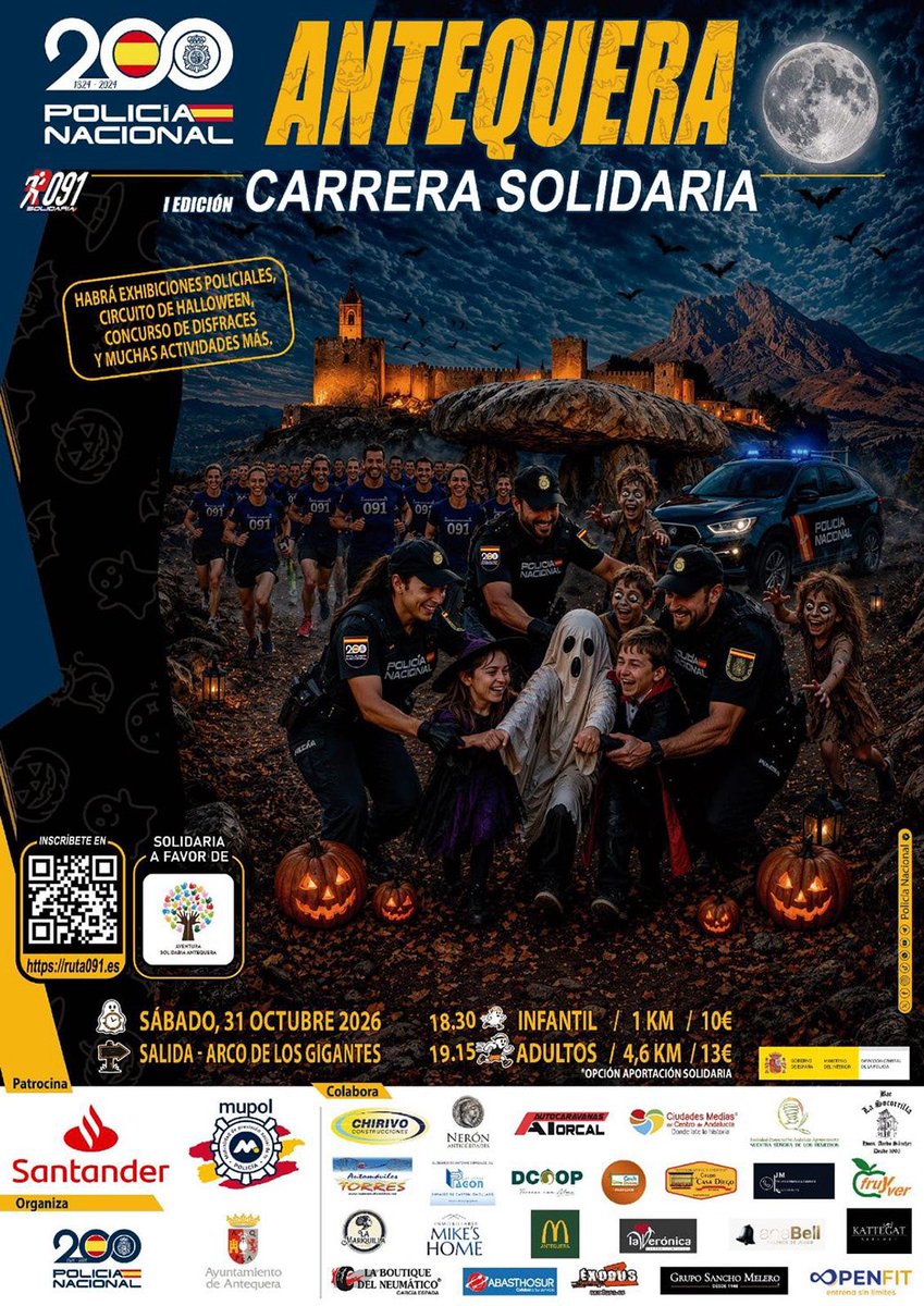 AytoAntequera's tweet photo. 🏃🏻‍♂️🏃🏻‍♀️ La Carrera Solidaria 'Ruta 091' pondrá el broche al mes de octubre en Antequera

Inscríbete, en esta prueba deportiva y familiar ambientada en Halloween, en https://t.co/qAcpM4dwdr

📲 Más información:
https://t.co/GDSKv6XpIb

#Antequera es #MásCiudad https://t.co/WZCbdQjy3U