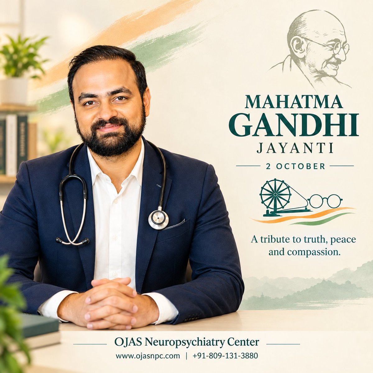 ojasnpc's tweet photo. Mahatma Gandhi Jayanti
Mahatma Gandhi Jayanti is celebrated every year on 2 October to mark the birth anniversary of Mahatma Gandhi, the Father of the Nation.
#GandhiJayanti #MahatmaGandhi #2October #TruthAndNonViolence #PeaceAndCompassion #MentalHealthAwareness https://t.co/g5FWZwlt4Y