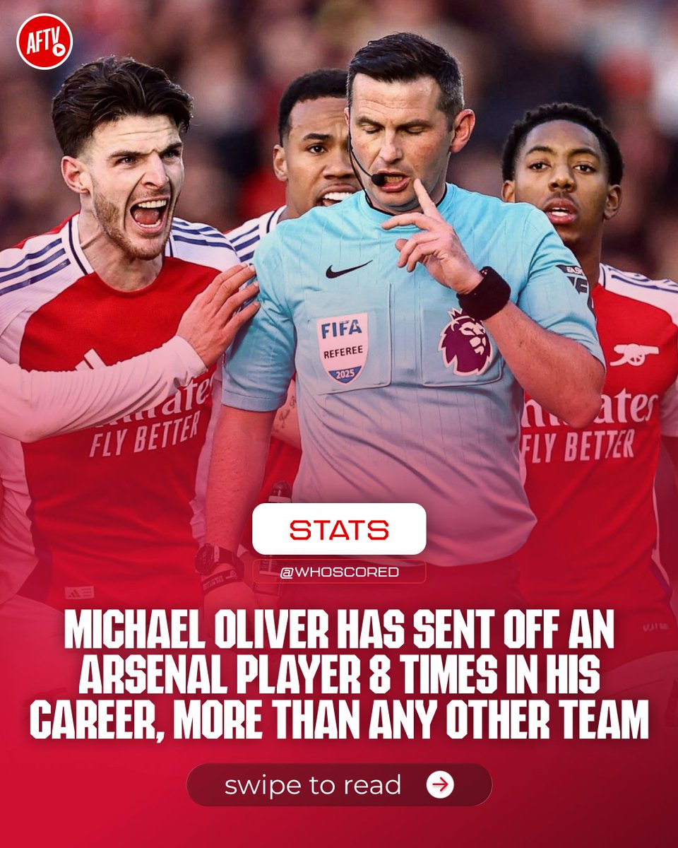 AFTVMedia's tweet photo. HandofArsenal reposted this stat about Michael Oliver after Man City were found GUILTY of financial breaches... 👀

Just a coincidence, or is there more to those decisions, Gooners? 🧐 https://t.co/QC9Co6iLKT