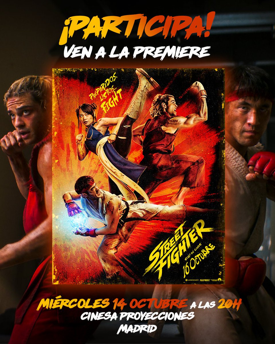 paramount_spain's tweet photo. ¿Quieres ganar una entrada doble para la premiere de #StreetFighter La Película? ¡PARTICIPA! 

✔️ Sigue a @paramount_spain 
🧡 Dale like a este post 
💬 Menciona en comentarios a tu acompañante ideal 

¡Puedes participar hasta el 7 de octubre, te deseamos mucha suerte! 🍀 Consulta las BBLL aquí ->  https://t.co/2H3w2NHgEk