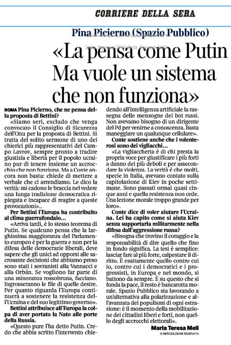 pinapic's tweet photo. Oggi mi trovate sul @Corriere per una replica alle tesi penose di Goffredo Bettini e Giuseppe Conte. 

È il tempo del coraggio, della mobilitazione dei cittadini liberi e forti, non degli accrocchi elettorali e @s_pubblico è nato per questo! 

Ci vediamo domani a Milano, al Teatro Parenti, e in giro in tutte le assemblee regionali che stiamo svolgendo!