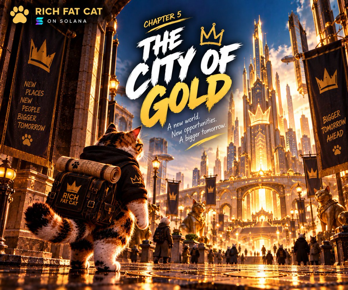 RichFatCatonSol's tweet photo. CHAPTER 5: THE CITY OF GOLD 👑

He finally reached the city from the map.

Golden towers. Crown symbols everywhere.

Then a voice called his name.

He stopped.

Nobody here should know who he was. 🐾

Who was waiting for him?

$RFATCAT

#RichFatCat #Solana #Memecoin #Crypto https://t.co/JI2mMwAWI7