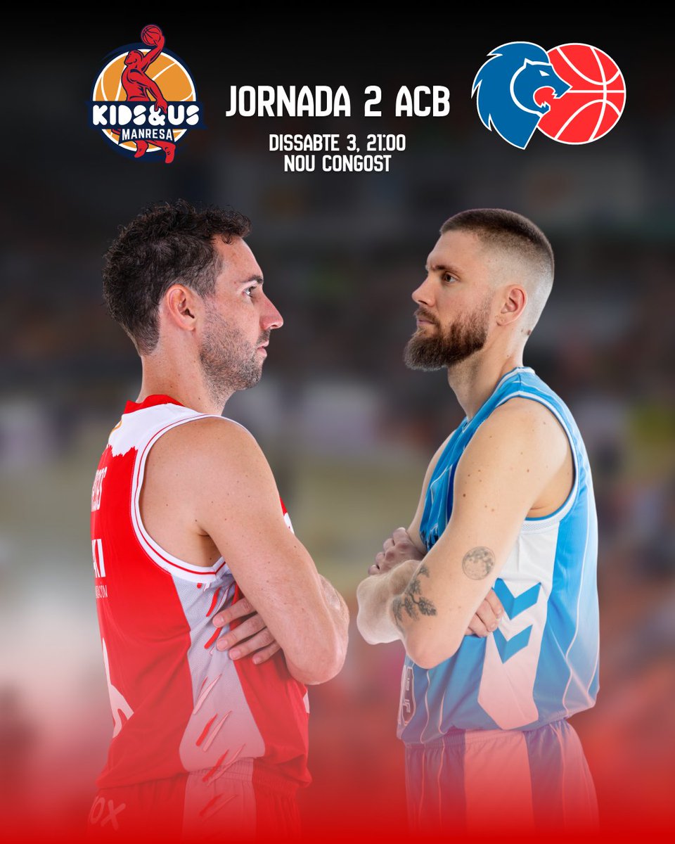 BasquetManresa's tweet photo. 🏟️ Demà ens veiem les cares! 
🏀 Jornada 2 @ACBCOM  
🆚 @CBBreogan 
⏰ 21:00 📍 Nou Congost
☕️ La Soca, 🌭 Cal Xavi 
📻 @RadioManresa 
📡 @elGanxoTV 
📺 @DAZN_ES 

#SOMHIManresa 
#SOCManresa https://t.co/Pr3mijM0j3