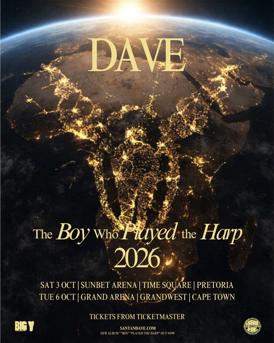 MushroomProdZA's tweet photo. Another big one is about to hit the stage. 🔥
@BigConcerts brings @Santandave1's The Boy Who Played the Harp Tour to SA for the 1st time, kicking off tomorrow in PTA before heading to CT. 💙🍄

#AnotherBigConcertsExperience #DaveSA26 https://t.co/sh4ypR09WA