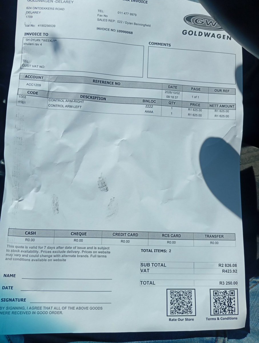 PercyZwane_'s tweet photo. Lol

Toyota quoting you R13K for a RAV4 control arms and GOLDWAGEN says " hold my beer" https://t.co/Yt1rnmR5ox